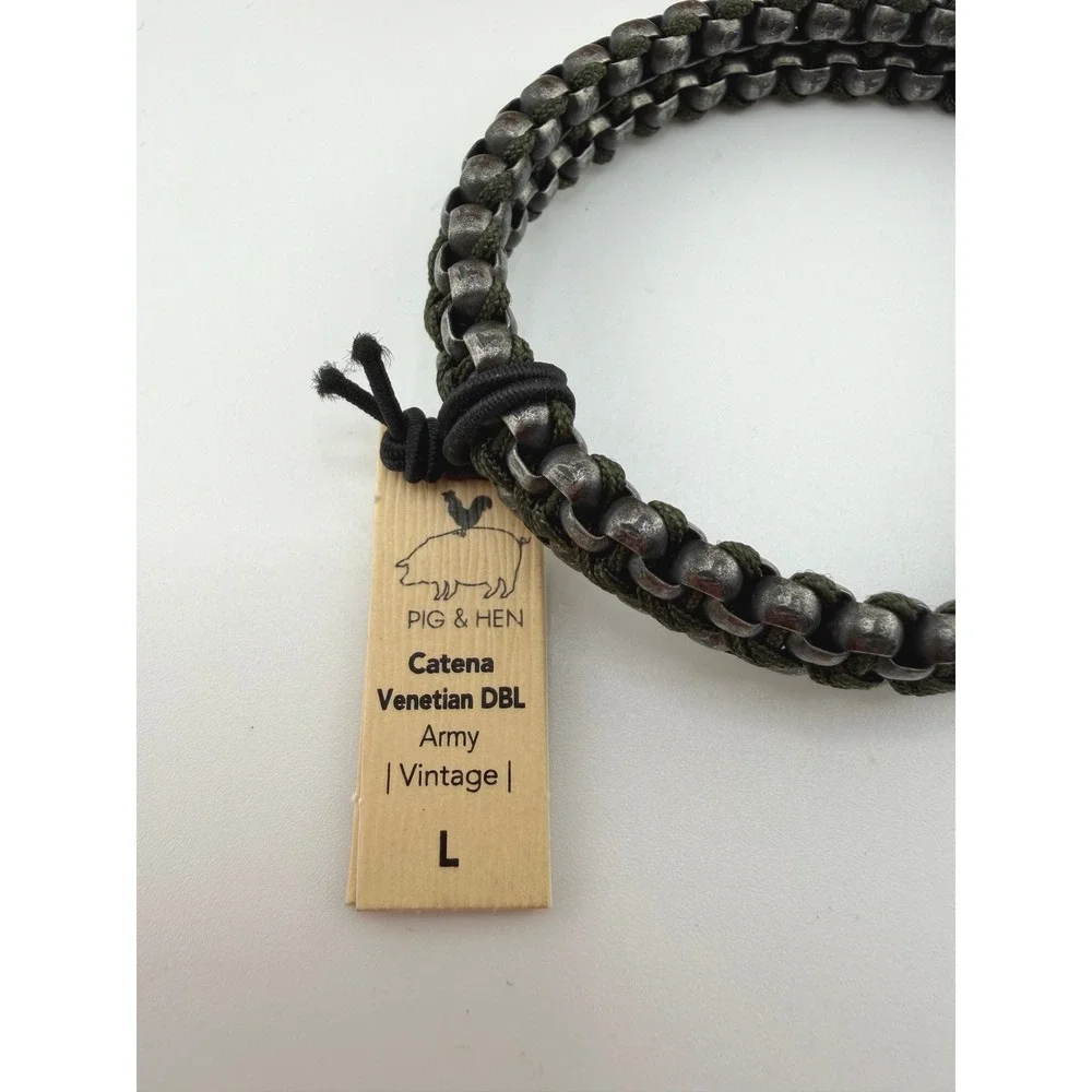 Pig & Hen Catena Venetian DBL Army Vintage Silver Men's Bracelet Size L NIB